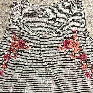 XL AEO Soft & Sexy Tank Striped Floral Embroidery